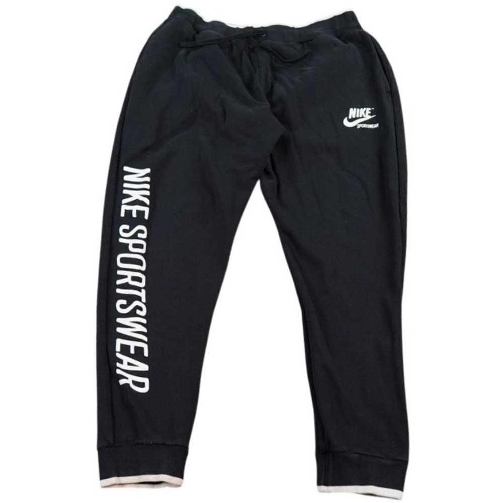 Nike Sportswear Joggers Men XL Black Spellout Logo Fleece Sweatpants Y2K Style